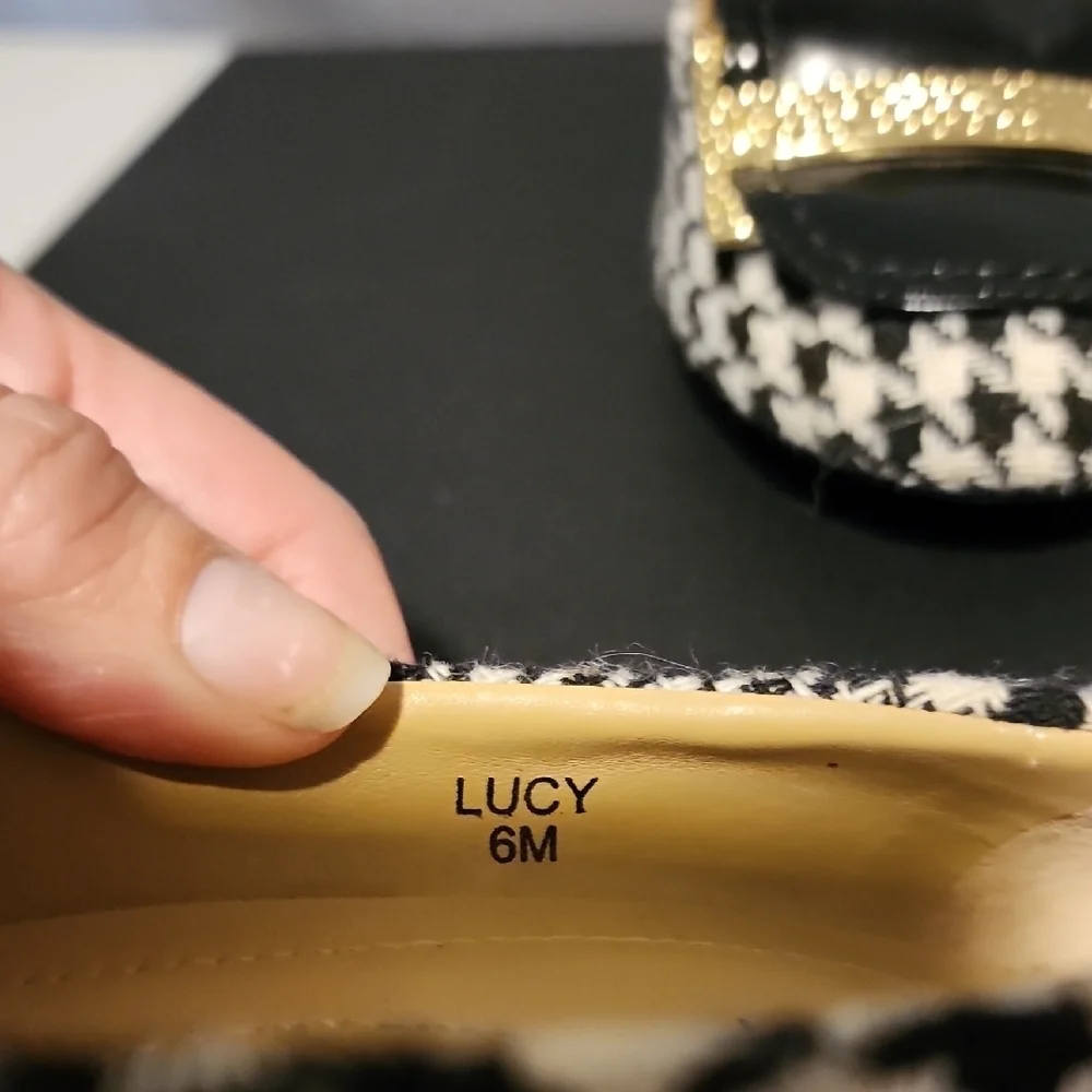 Tahari Black and White Flats with Chain Trim